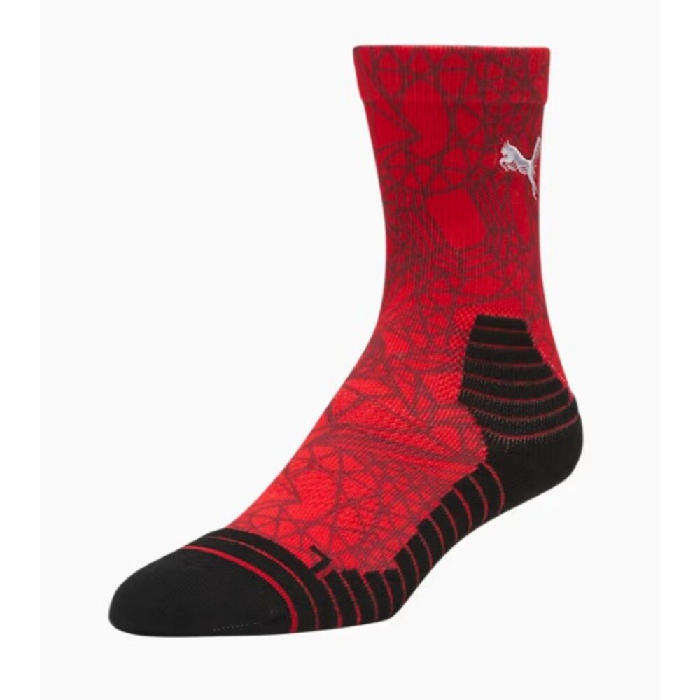 Unisex Puma Crew Cut Socks Geometric Pattern Red Black Men 8-12 Women 10-13